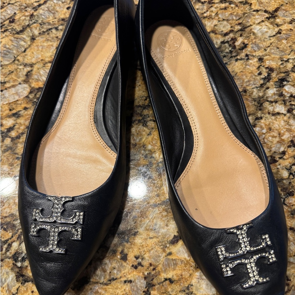 Tory Burch Black Flats with Iconic Logo size 11